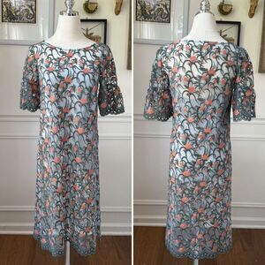 Anthropologie Moulinette Soeurs Floral Embroidered Mesh Tunic Sky $130 XS